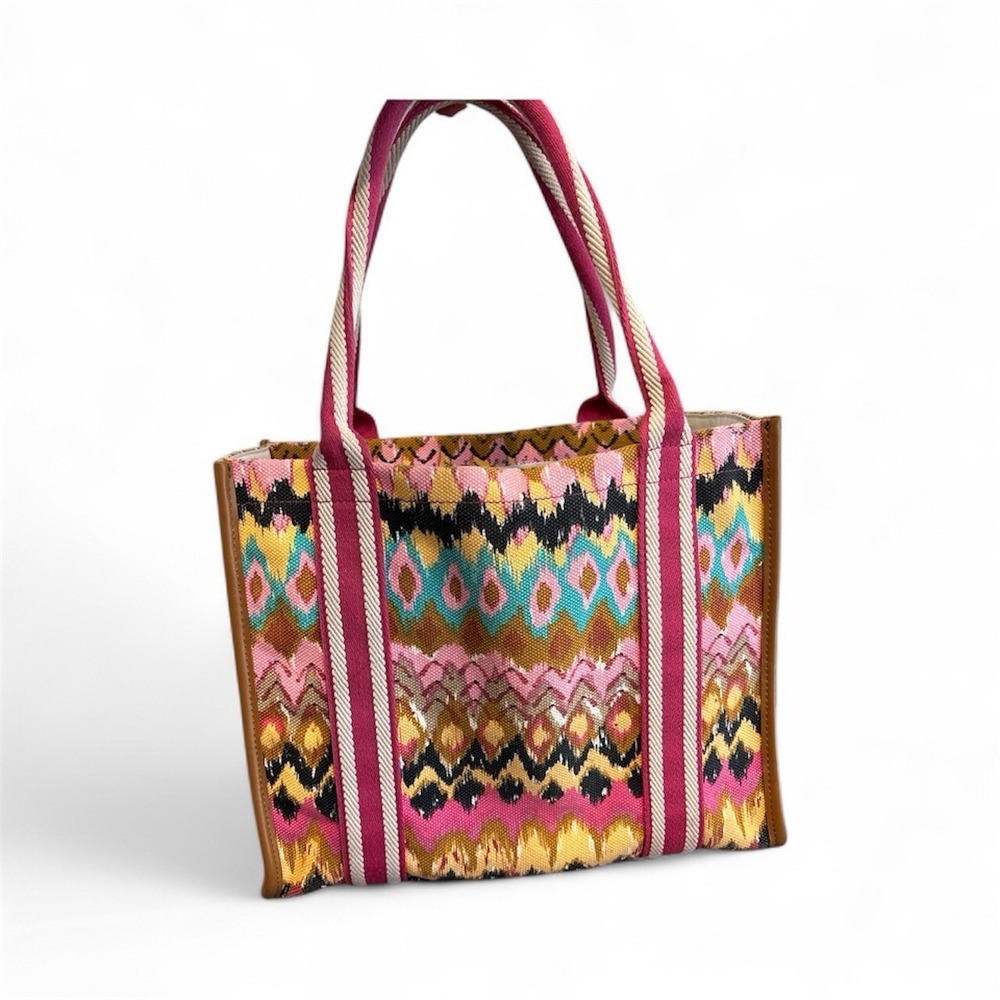 Large  11X13 Boden Canvas Colorful Ikat Tilda Tote Bag